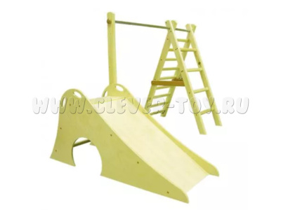 Деревянный комплекс с горкой, лесенкой и перекладиной (210х140х130 см) Деревянный комплекс с горкой, лесенкой и перекладиной (210х140х130 см)